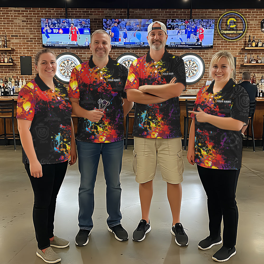 Personalized Dartboard Colorful Paint Custom Black Darts Shirts For Women, Grunge Style Darts Jerseys TDM1894