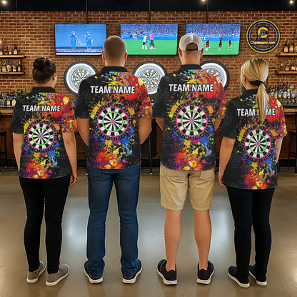 Personalized Dartboard Colorful Paint Custom Black Darts Shirts For Women, Grunge Style Darts Jerseys TDM1894