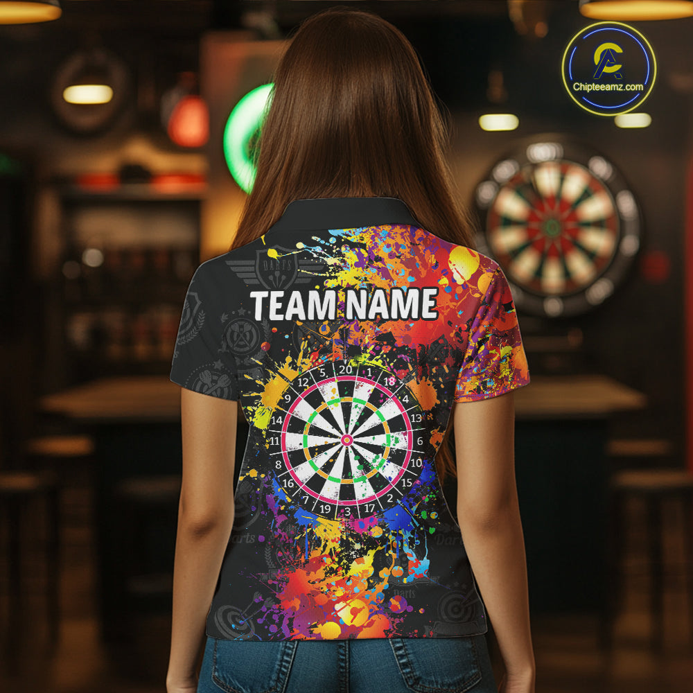 Personalized Dartboard Colorful Paint Custom Black Darts Shirts For Women, Grunge Style Darts Jerseys TDM1894