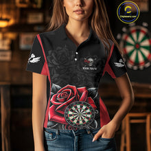 Load image into Gallery viewer, Black And Red Dartboard Roses And Skull Darts Shirt For Women Custom Darts Jersey Outfit, Dart Gift TDM4433