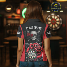 Load image into Gallery viewer, Black And Red Dartboard Roses And Skull Darts Shirt For Women Custom Darts Jersey Outfit, Dart Gift TDM4433
