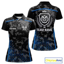 Load image into Gallery viewer, Black And Blue Camo Dart Shirt With Pocket Option For Women Custom Dart Jersey TDM4651