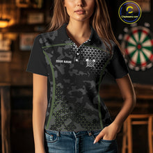 Load image into Gallery viewer, Black &amp; Military Camo Darts Shirt For Women Custom Dart Jersey Pocket Option TDM4652