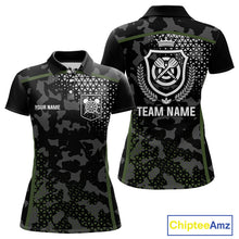 Load image into Gallery viewer, Black &amp; Military Camo Darts Shirt For Women Custom Dart Jersey Pocket Option TDM4652