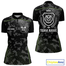 Load image into Gallery viewer, Black &amp; Military Camo Darts Shirt For Women Custom Dart Jersey Pocket Option TDM4652