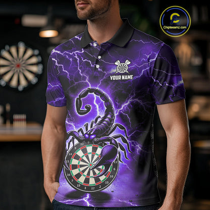 Purple Thunder Lightning Scorpion Darts Polo & 1/4 Zip For Men Custom Darts League Team Jersey TDM4865