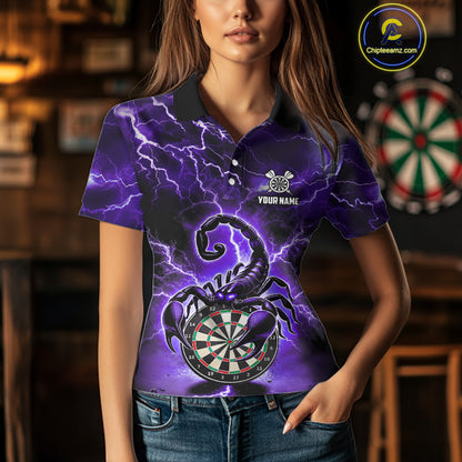 Purple Thunder Lightning Scorpion Darts Polo & 1/4 Zip For Women Custom Darts League Team Jersey TDM4865