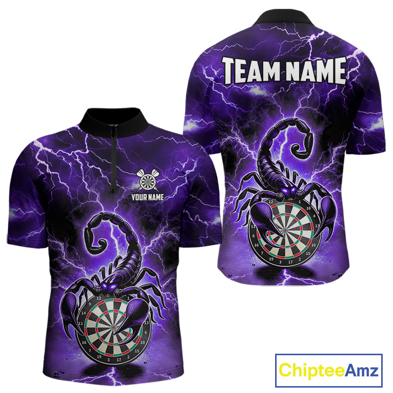 Purple Thunder Lightning Scorpion Darts Polo & 1/4 Zip For Men Custom Darts League Team Jersey TDM4865