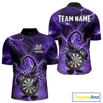 Purple Thunder Lightning Scorpion Darts Polo & 1/4 Zip For Men Custom Darts League Team Jersey TDM4865
