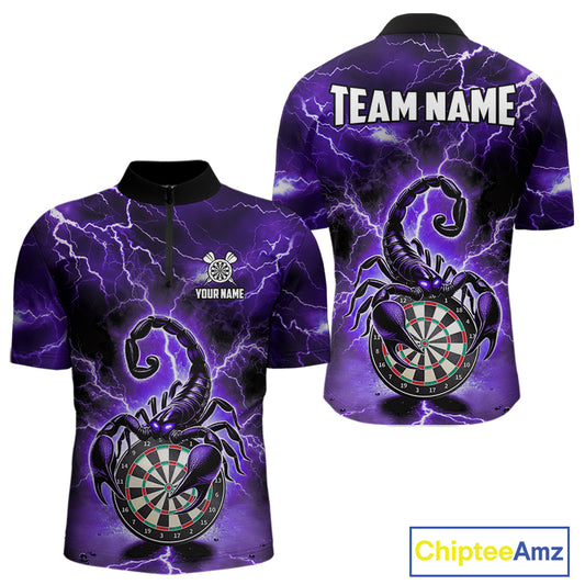 Purple Thunder Lightning Scorpion Darts Polo & 1/4 Zip For Men Custom Darts League Team Jersey TDM4865
