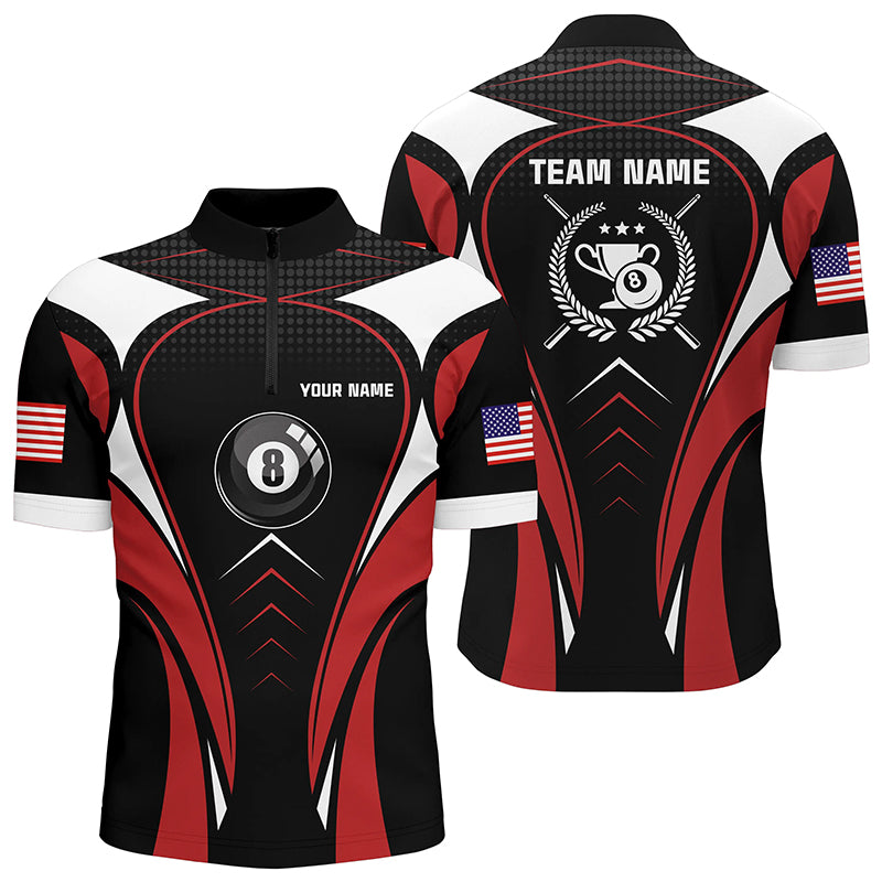 Personalized Red Billiard Jerseys Men Quarter-Zip Shirts, Billiard Sports Style Shirts  TDM0416