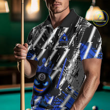 Load image into Gallery viewer, Funny 8 Ball Pool Crown Billiard Shirt For Men Custom Billiard Jersey Team Polo &amp; 1/4 Zip |Blue TDM5082