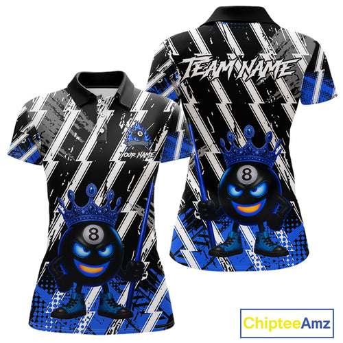 Funny 8 Ball Pool Crown Billiard Shirt For Women Custom Billiard Jersey Team Polo & 1/4 Zip |Blue TDM5082