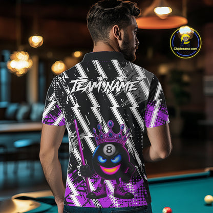Funny 8 Ball Pool Crown Billiard Shirt For Men Custom Billiard Jersey Team Polo & 1/4 Zip |Purple TDM5083