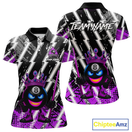 Funny 8 Ball Pool Crown Billiard Shirt For Women Custom Billiard Jersey Team Polo & 1/4 Zip |Purple TDM5083