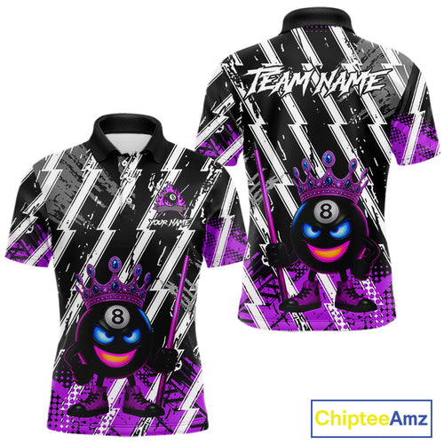 Funny 8 Ball Pool Crown Billiard Shirt For Men Custom Billiard Jersey Team Polo & 1/4 Zip |Purple TDM5083