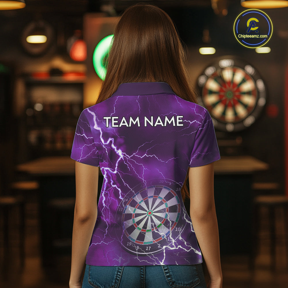 Custom Lightning Purple Darts Shirt With Pocket Option For Women, Darts Jersey TDM5552