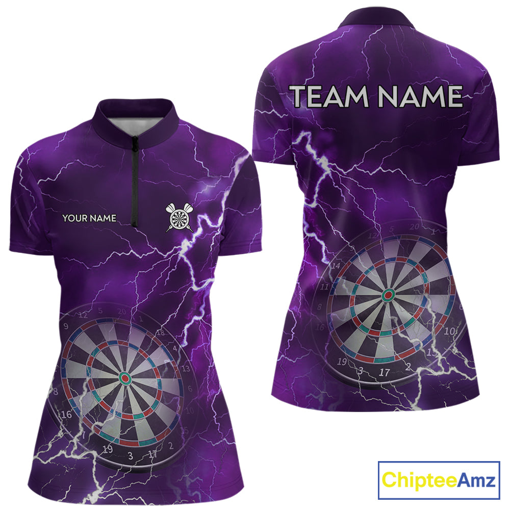 Custom Lightning Purple Darts Shirt With Pocket Option For Women, Darts Jersey TDM5552