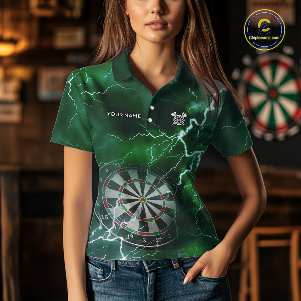 Custom Lightning Green Darts Shirt With Pocket Option For Women, Darts Jersey TDM5553