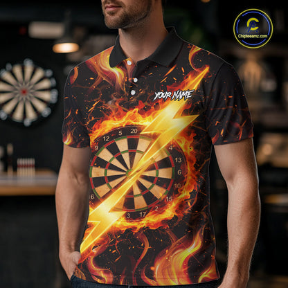 Personalized Dartboard Fire Flame Gold Thunder Men's Darts Shirt Custom Darts Team Jersey TDM5556