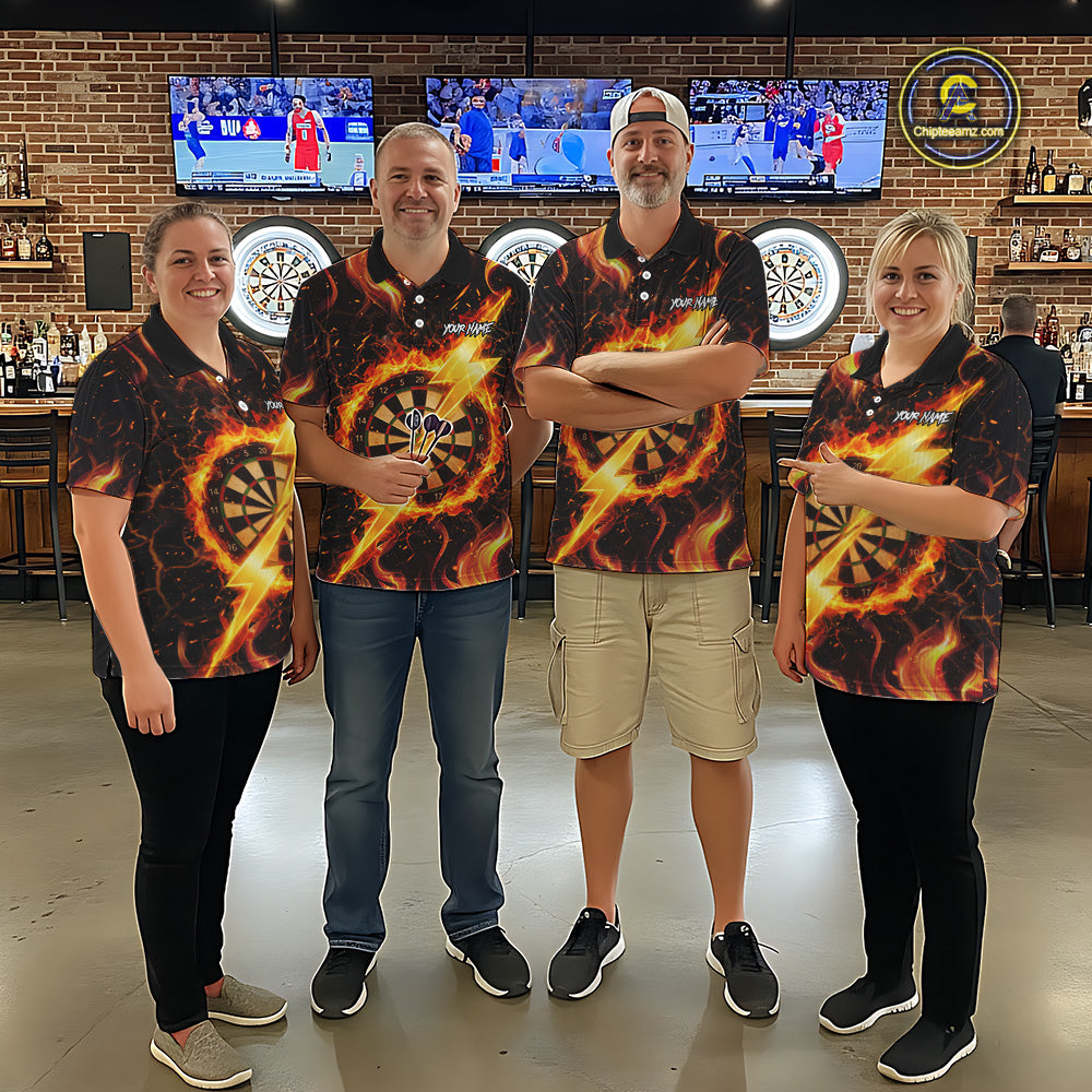 Personalized Dartboard Fire Flame Gold Thunder Men's Darts Shirt Custom Darts Team Jersey TDM5556