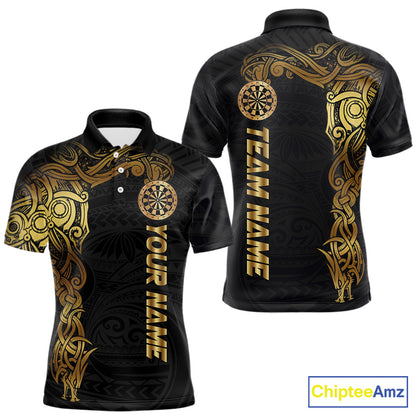 Personalized Gold Black Tribal Darts Shirt For Men Custom Darts Jersey Team Polo & Quarter Zip TDM5557