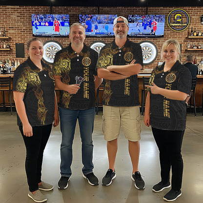Personalized Gold Black Tribal Darts Shirt For Men Custom Darts Jersey Team Polo & Quarter Zip TDM5557
