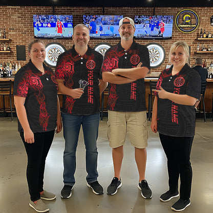 Personalized Black And Red Tribal Darts Shirt For Men Custom Darts Jersey Team Polo & Quarter Zip TDM5558