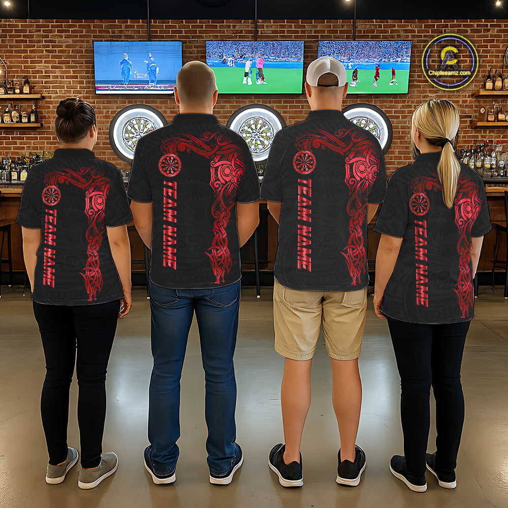 Personalized Black And Red Tribal Darts Shirt For Men Custom Darts Jersey Team Polo & Quarter Zip TDM5558