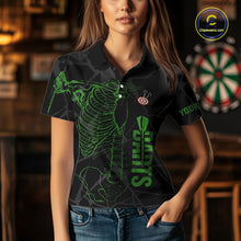 Load image into Gallery viewer, Black And Green Funny Skeleton Darts Polo &amp; 1/4 Zip Custom Darts Shirt For Women Darts Team Jersey TDM5799