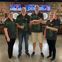 Load image into Gallery viewer, Black And Green Funny Skeleton Darts Polo &amp; 1/4 Zip Custom Darts Shirt For Women Darts Team Jersey TDM5799