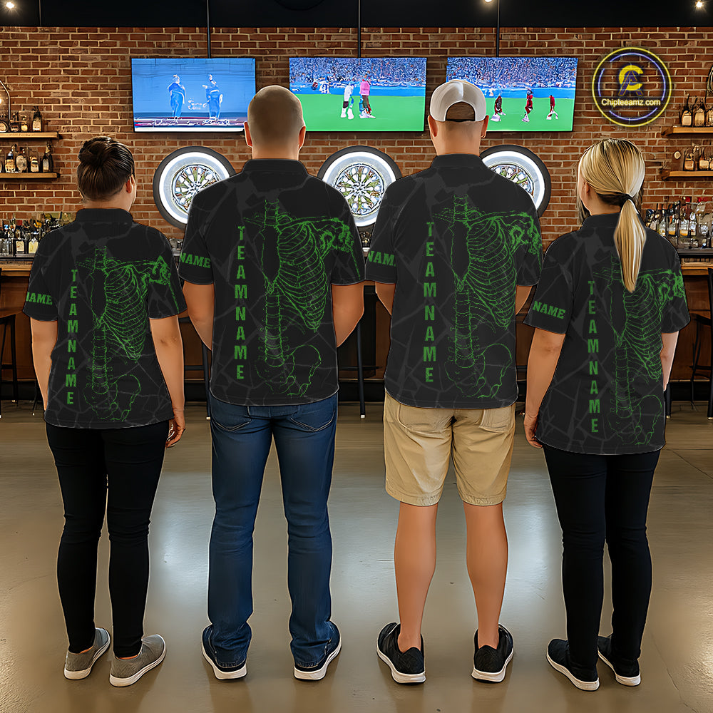 Black And Green Funny Skeleton Darts Polo & 1/4 Zip Custom Darts Shirt For Women Darts Team Jersey TDM5799