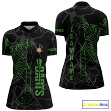Load image into Gallery viewer, Black And Green Funny Skeleton Darts Polo &amp; 1/4 Zip Custom Darts Shirt For Women Darts Team Jersey TDM5799