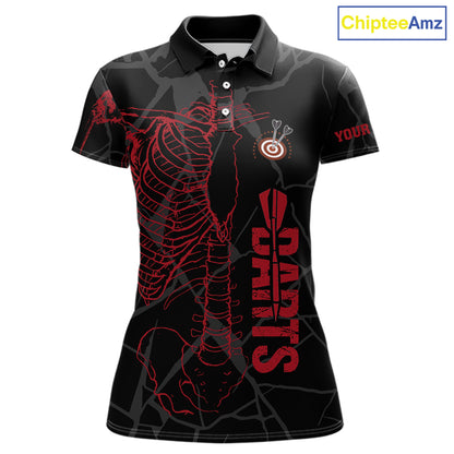 Black And Red Funny Skeleton Darts Polo & 1/4 Zip Custom Darts Shirt For Women Darts Team Jersey TDM5800