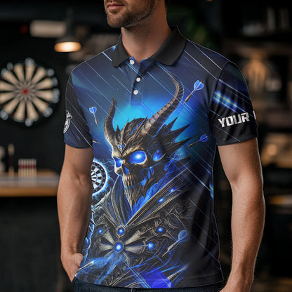 Personalized Blue Glowing Grim Reaper Dart Shirt Polo, Quarter Zip For Men Custom Skull Dart Jersey TDM3640