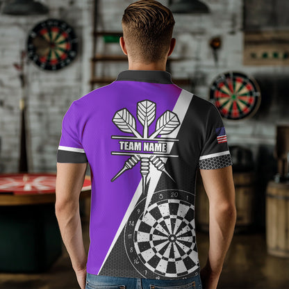 Black And Purple Grunge Dartboard Men Darts Polo & Quarter Zip For Men Custom Dart Jersey Uniform TDM3645