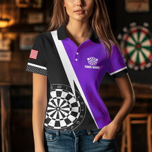 Load image into Gallery viewer, Black And Purple Grunge Dartboard Women Darts Polo &amp; Quarter Zip For Women Custom Dart Jersey Uniform TDM3645