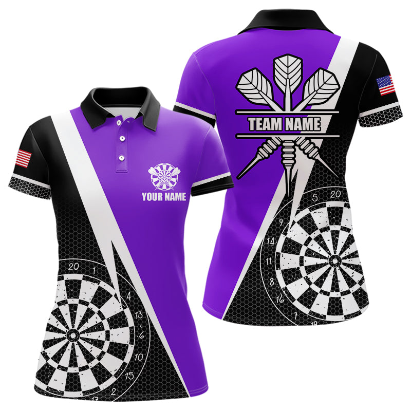 Black And Purple Grunge Dartboard Women Darts Polo & Quarter Zip For Women Custom Dart Jersey Uniform TDM3645