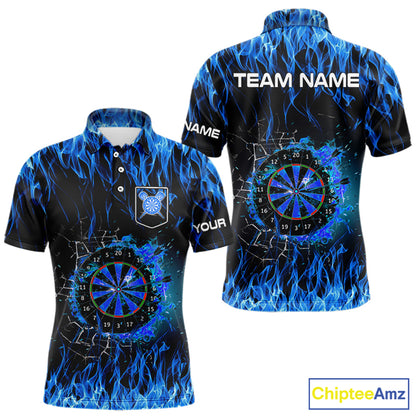 Blue Flaming Dart Shirt With Pocket Option For Men Custom Dart Team Jersey TDM3791