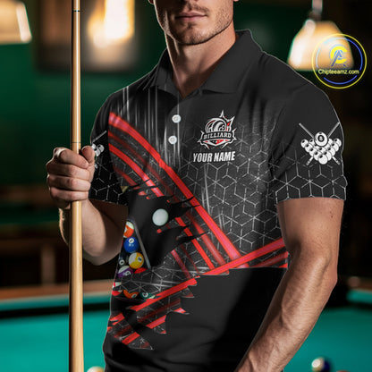 Personalized Billiard Shirts For Men Custom 8 Ball Pool Team Jersey Polo & 1/4 Zip | Red TDM6172