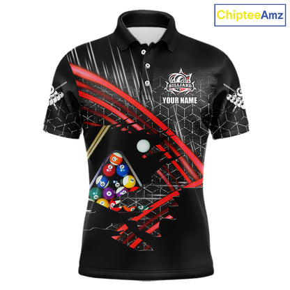 Personalized Billiard Shirts For Men Custom 8 Ball Pool Team Jersey Polo & 1/4 Zip | Red TDM6172