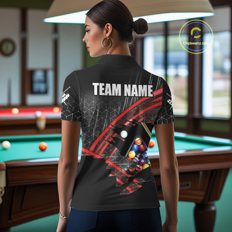 Personalized Billiard Shirts For Women Custom 8 Ball Pool Team Jersey Polo & 1/4 Zip | Red TDM6172