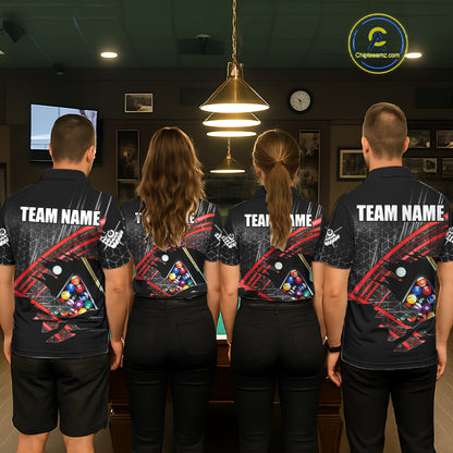 Personalized Billiard Shirts For Men Custom 8 Ball Pool Team Jersey Polo & 1/4 Zip | Red TDM6172