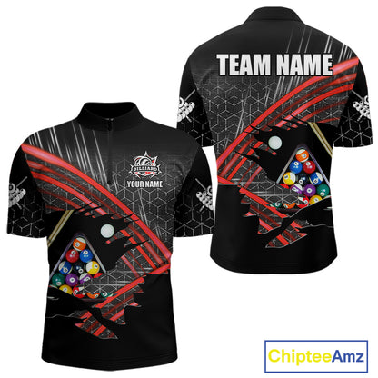 Personalized Billiard Shirts For Men Custom 8 Ball Pool Team Jersey Polo & 1/4 Zip | Red TDM6172