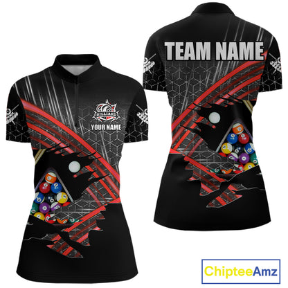 Personalized Billiard Shirts For Women Custom 8 Ball Pool Team Jersey Polo & 1/4 Zip | Red TDM6172