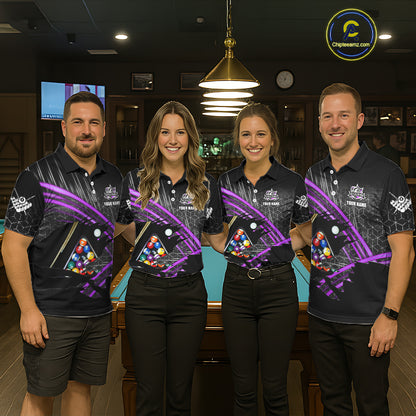 Personalized Billiard Shirts For Men Custom 8 Ball Pool Team Jersey Polo & 1/4 Zip | Purple TDM6173