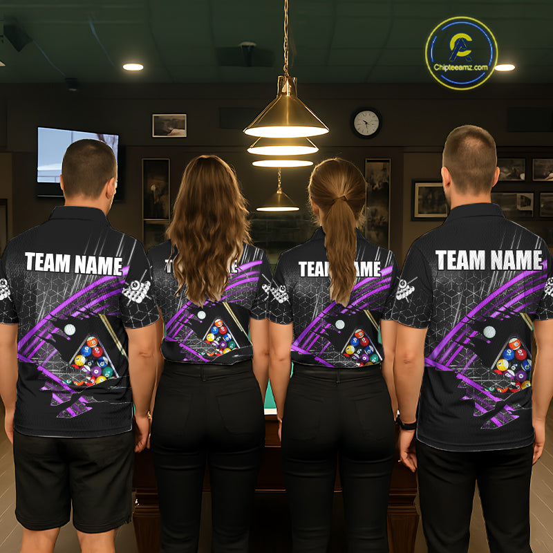 Personalized Billiard Shirts For Men Custom 8 Ball Pool Team Jersey Polo & 1/4 Zip | Purple TDM6173