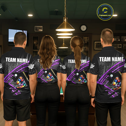 Personalized Billiard Shirts For Men Custom 8 Ball Pool Team Jersey Polo & 1/4 Zip | Purple TDM6173