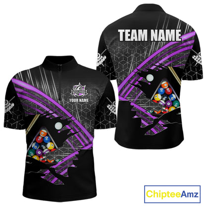 Personalized Billiard Shirts For Men Custom 8 Ball Pool Team Jersey Polo & 1/4 Zip | Purple TDM6173