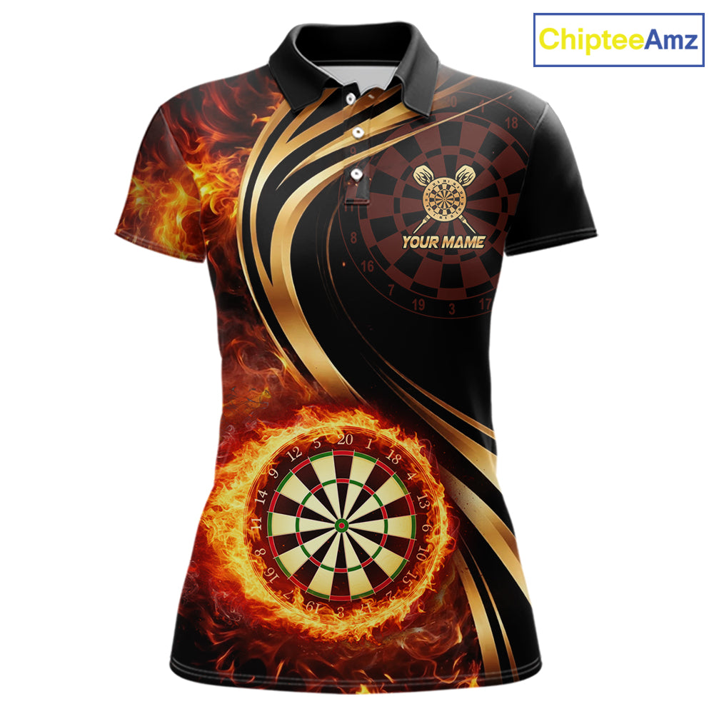 Personalized Fire Flame Darts Shirt For Women Custom Golden Darts Team Jersey Polo & 1/4 Zip TDM6174